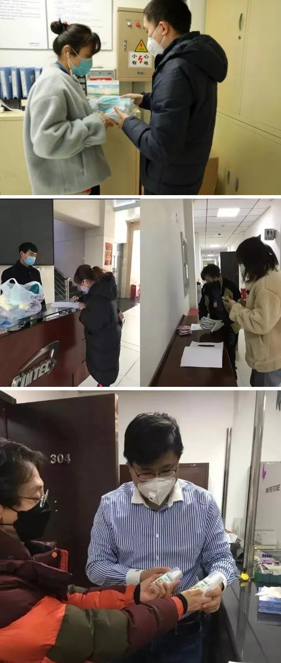 發(fā)放防護(hù)物資：口罩、手套、消毒液、洗手液